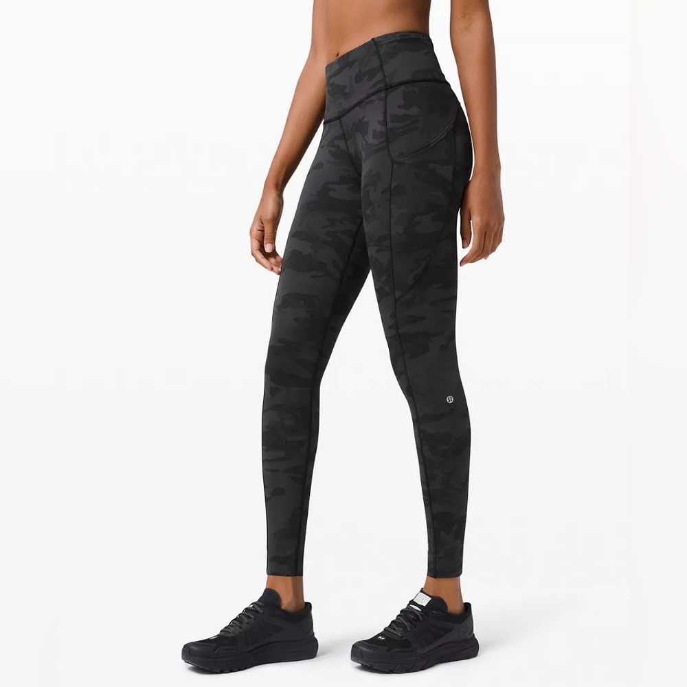 Lululemon Fast and Free 28" Leggings Incognito Camo Multi Grey Size 4 LIKE NEW